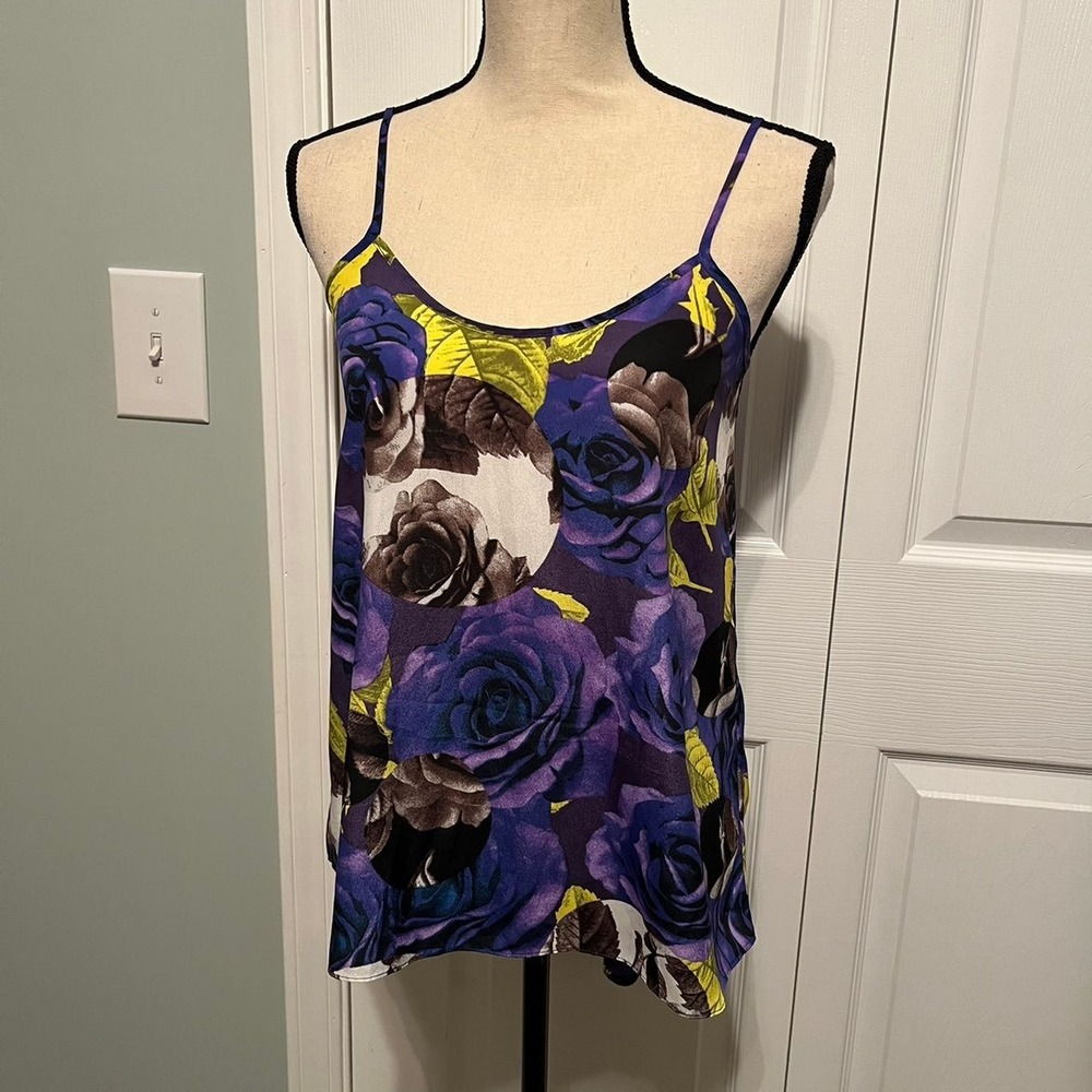 TopShop Purple Yellow Floral high-low Tank Top Blouse Size 4 Y2K‎ Festival
